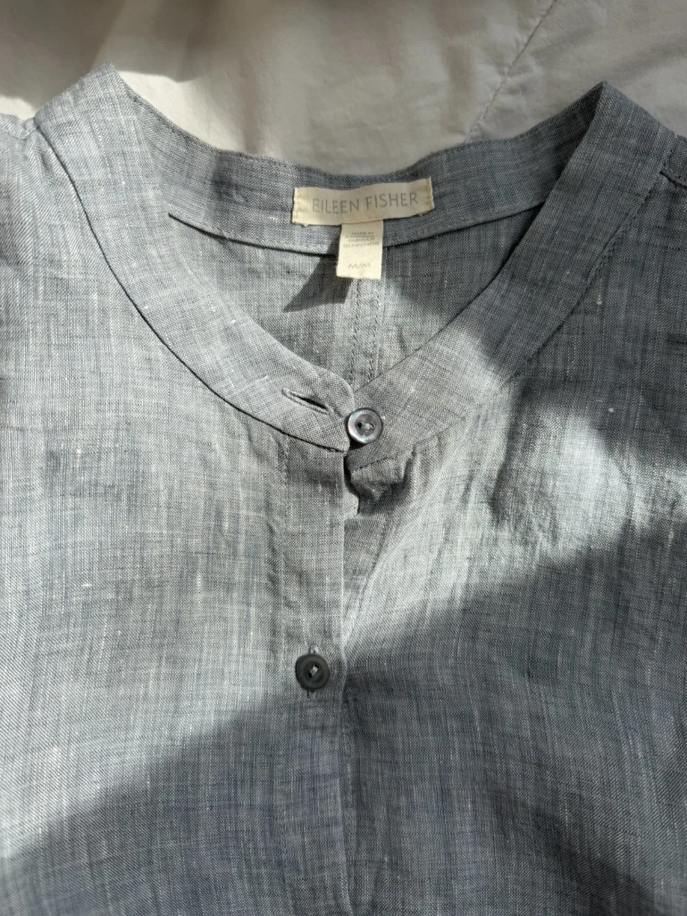 Eileen Fisher Mandarin Collar Organic Linen Shirt Dress - Picture 6 of 6